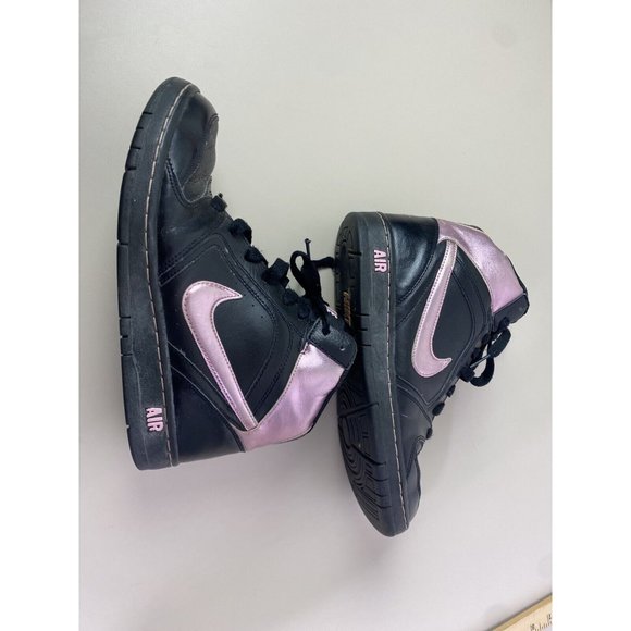 Nike Air Women Sz 8.5 Black Pink Metallic Swoosh High Top Athletic Sneaker Shoes - Picture 2 of 10